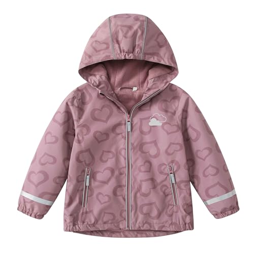 DAWILS Kids Waterproof Jacket Girls Softshell Jacket Boys Windproof Jacket Children Windbreaker Raincoat Outdoor Coat with Fleece Lined and Hood Love Purple 2 Years