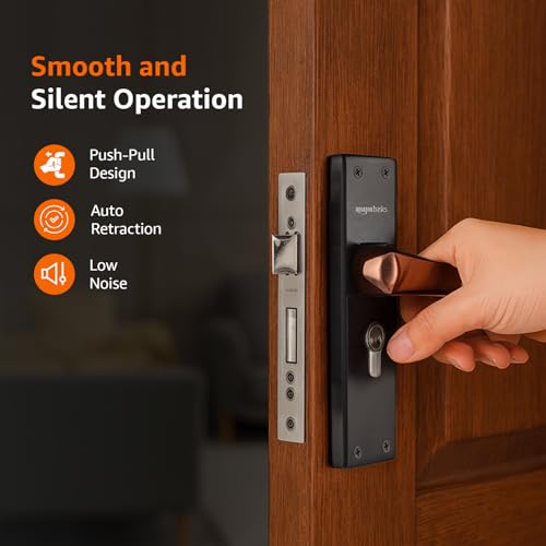 Image of Amazon Basics Heavy-Duty Door Lock Set | Mortise Door Lock Handlesets with 3 Brass Key for Home,Office,Hotel | Brass Lock Body & Cylinder | Coca Black