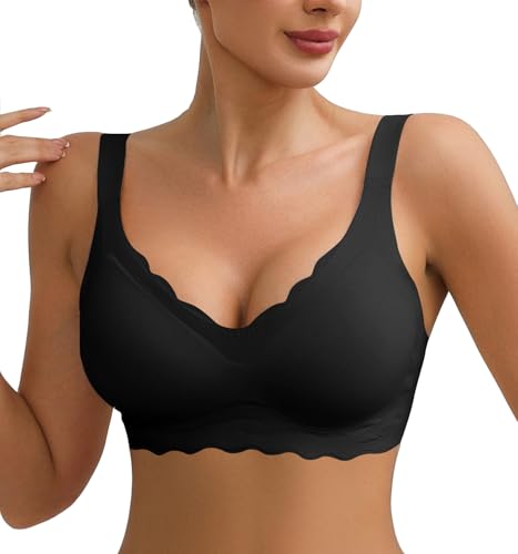 BEINF Sujetador sin Aros Mujer Sin Costura Suave Cuello en V Push Up Sujetador Cobertura Completa Estampado Flores Bralettes Sujetador Camisetas Regulable
