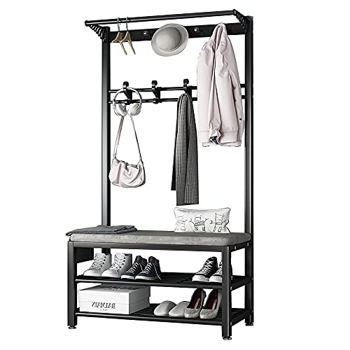 Yirunfa Kleiderständer mit Kleiderhaken und Schuhregal, Garderobenständer mit Sitzbank, Eingebauter Schwamm mit Hoher Dichte, für Schlafzimmer, Wohnzimmer und Büro L:60/80/100CM Cover