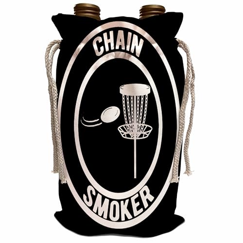 3dRose Chain Smoker in a circle with disc golf basket and disc on black. - Wine Bags (wbg-382297-1)