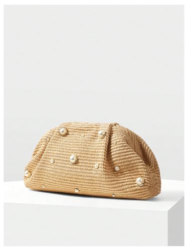 Image of QWINEE Women's Woven Evening Bag Dumpling Clutch Purse No Strap Handbags Elegant Faux PU Leather Clutch Bag