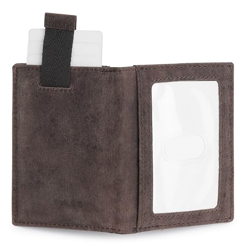 Image of Genuine Leather RFID Blocking Card Holder Wallet for Men - Slim Minimalist Front Pocket Wallet with Card Puller & ID Window - Holds 10 Cards