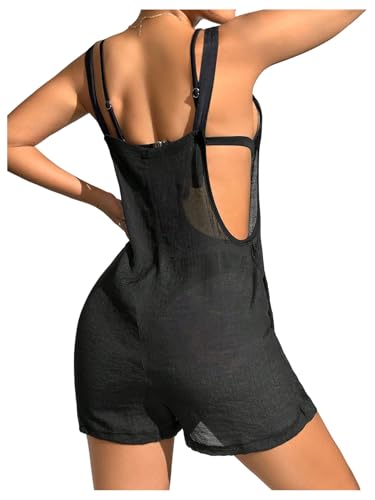 SweatyRocks Women's Cover Ups 1pc Pocket Side Bathing Suits Sleeveless Romper Summer Beach2