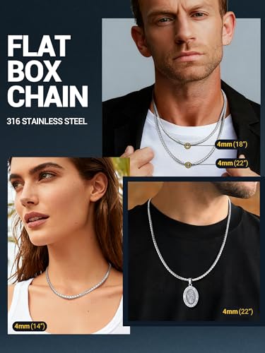 Image of PROSTEEL Stainless Steel Flat Box Link Chain Necklace for Men