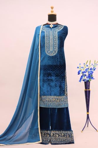 Indian/Pakistani Stitched Suit for Women Eid Ramzan Wear Plazzo Style Velvet Salwar Kameez Dress for Women4