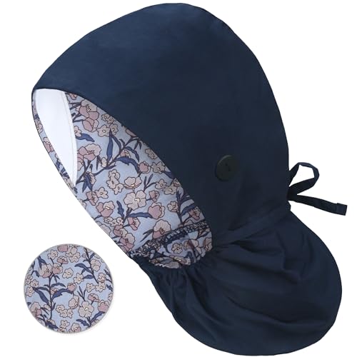 Image of QBA Adjustable Working Cap with Button, Satin-Lined Hat, Cotton Working Hat Sweatband, Elastic Tie Back Hats Unisex