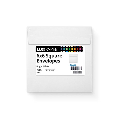6 X 6 Square Envelopes - 70Lb. Bright White (50 Qty) | Perfect For Invitations, Announcements, Greeting Cards, Photos | 10910-50 #TOP4