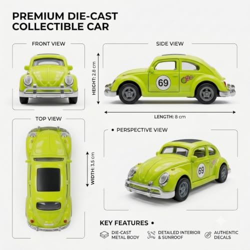 Image of Premium 1:64 Scale Die Cast Metal Toy Car Mini Collectible Vehicle with Free Rolling Wheels Realistic Metal Body Display Model for Kids Boys Girls Green Color