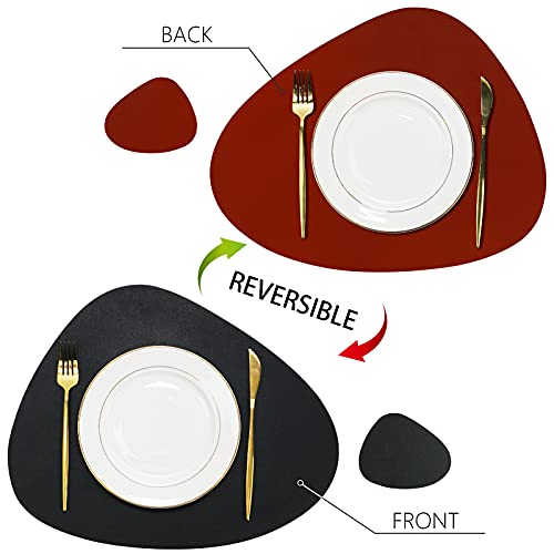 Olrla Pu Leather Placemat And Coaster Set Of 4, Dual-Sided Waterproof Wipeable 4 Placemats And 4 Coasters For Home Restaurant Christmas (Black/Red) #TOP1