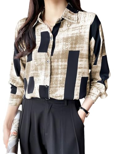 Image of TADKEE Women's V Collared Casual Stylish Long Sleeve Oversized Fit Shirt