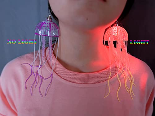 LED Light Up jellyfish earring, Projecting Disco Ball, Women Funny Lovely Gift, Birthday Party Rave Night Club Jewelry (blue)4