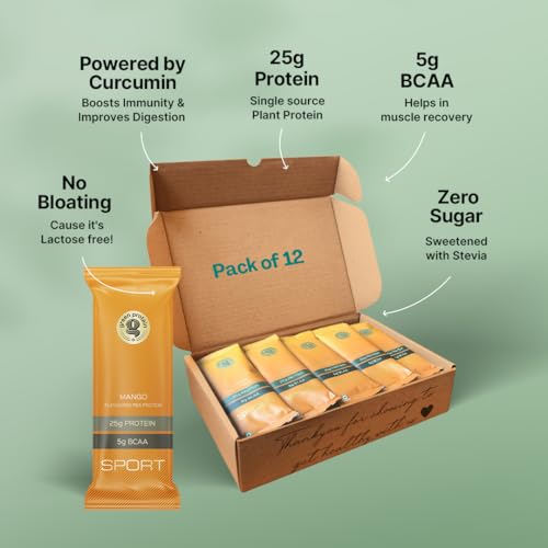 GREEN PROTEIN Sport Plant Protein Isolate Powder, 100% Vegan 25gm Plant Protein (Pack of 12, Mango (Pack of 12))