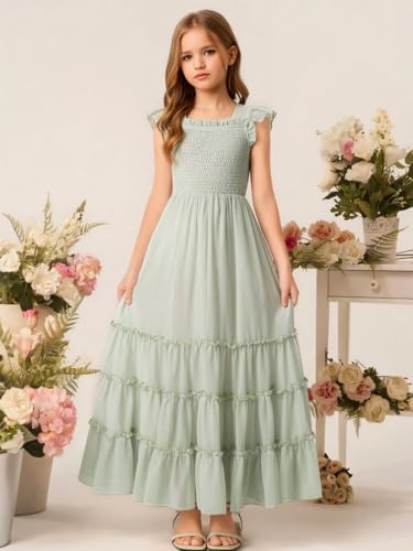 Junior Bridesmaid Dress for Teen Chiffon Flower Girl Dress with Sleeves Princess Ball Gown2