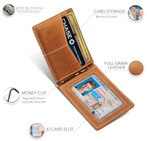 Image of SERMAN BRANDS RFID Blocking Wallet Slim Bifold - Genuine Leather Minimalist Front Pocket Wallets for Men with Money Clip Gift