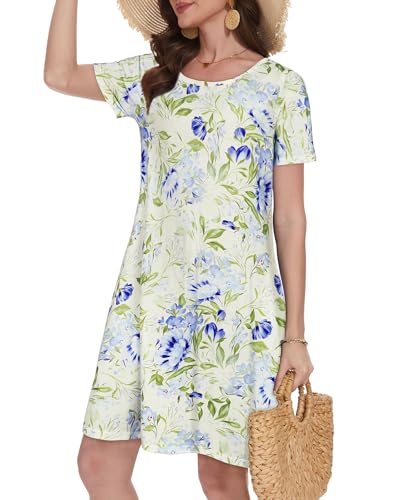 Image of Summer Dresses for Women Casual Tshirt Short Sleeve Floral Sundress Beach Cover Ups with Pockets 2026