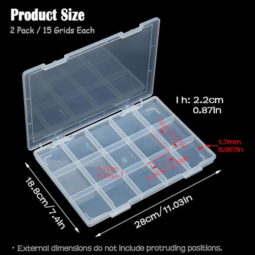 Image of 2PACK 15 Grids Clear Plastic Organizer Box, Beads Storage Containers Box Beads Crafts Jewelry Fishing Tackles and Small Items and Other Craft Projects
