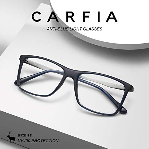 Image of CARFIA Mens Blue Light Glasses Anti Blue Ray Lightweight Rectangular Computer Reading Gaming TV Phones Glasses CA6207