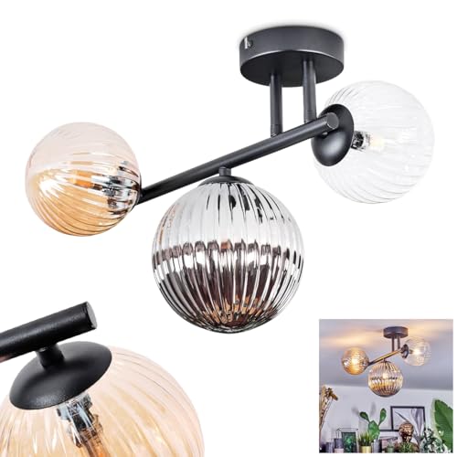 Plafonnier Chehalis à 3 lumières avec boules de verre ambre, clair et fumé