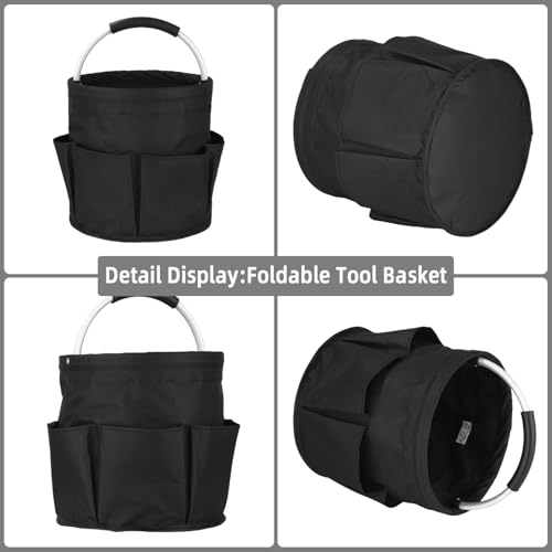 Vuxava Reinigungstasche Putzmittel Organizer, Organizer Universal-Reinigungs-Caddy, Aufbewahrungskorb Mit Griff, Werkzeugkorb Tasche mit 6 Außentaschen für Indoor Use, Garden, Bathroom,Schwarz