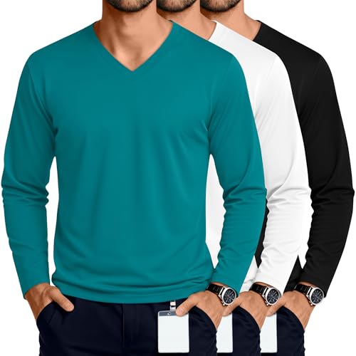 JoyMotion 3 Pack Mens Big and Tall Long Sleeve V Neck Shirts 3Color 5XL