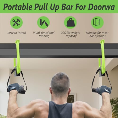 Image of Portable Pull Up Bar For Doorway, Home Gym Equipment, Travel Pull Up Bar, 220lbs Weight Capacity, Chin-Up Core Training