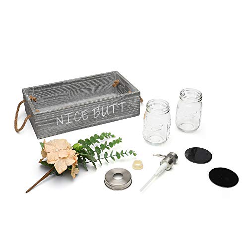 Bathroom Decor Box -Toilet Paper Storage - Farmhouse Tissue Box Holder w/16oz Mason Jar Soap Dispenser& Rose Flowers for Home Decor,Vanity Top, Counter,Diaper Organizer,Brown - Thumbnail 4