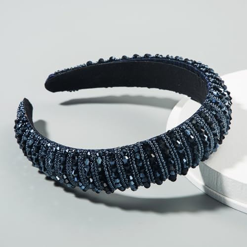 Image of Shining Diva Fashion Stylish Full Crystal Luxury Hairbands | Fancy Shiny Bling Diamond Sparkle Crystal Beaded Headband | Hand-Woven Black White Pink Padded Rhinestones Hair Accessories