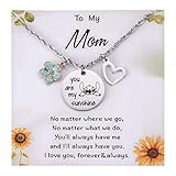 Stitch Gifts to My Mom You are My Sunshine Necklace&Love Message Card for Mom Distance, Stitch and L