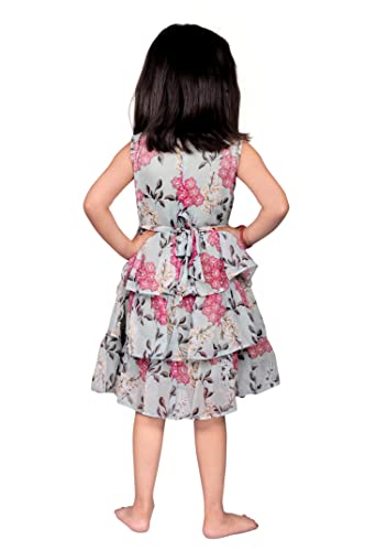 Image of TAGAS Toddler Girls Floral Print Tiered Layer & Belted Dress