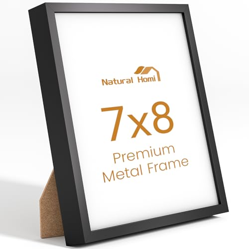 Image of 7x8 Aluminum Metal Picture Frame,Tempered Glass Black Photo Frame 7x8 for Family Photo,Posters,Art,Document to Wall Mount Horizontally or Vertically