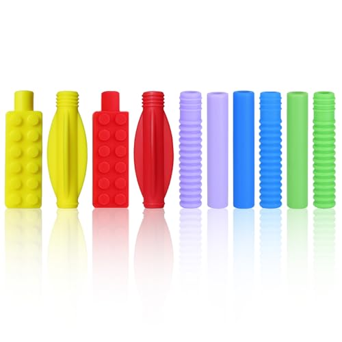 RUIOMII Embalagem de 10 lápis de silicone para mastigar para autistas, TDAH, motor oral, crianças e adultos