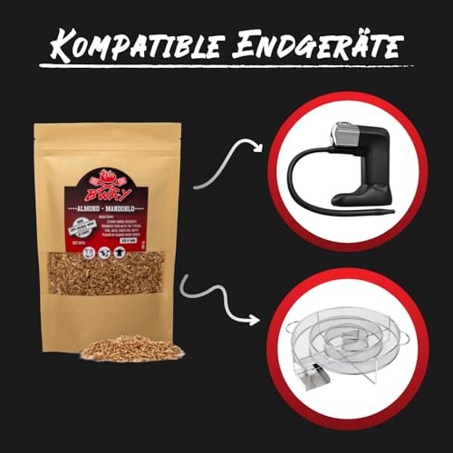 BWAY Räuchermehl Geschmack Olivenholz, Orangenholz, Mandelholz, Zitronenholz, Walnussholz, Eichenholz | Räucherspäne für Räucherofen | Räucherspäne GRATIS eBook mit 20 Rezepten (6 × 400 ml)