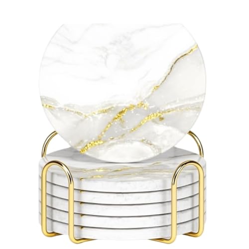 Sous-verres céramique marbre x6 avec support pour table basse - 2