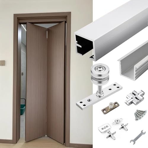 Kit Puerta Corredera Juego de Rieles de Caja de 76, 122, 140, 180 y 330 Cm, Sistema de Rieles Deslizantes para Puertas de Madera Plegables, Kit de Herrajes para Puertas de Granero para Despensa(45inch