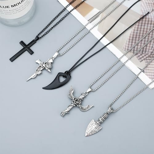 NEWITIN 12 Pieces Stainless Steel Necklaces for Men Hypoallergenic Necklace Unisex Punk Necklace Amulet Pendant Nail Cross Viking Necklaces for Men Women3