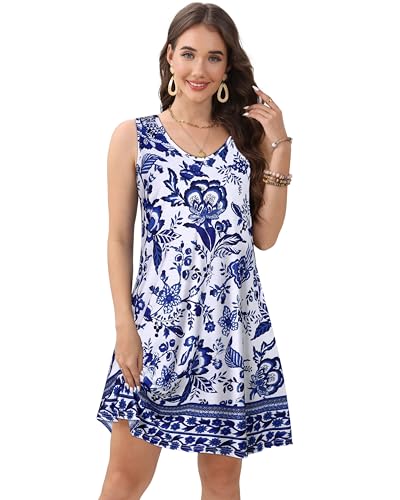 Image of CHICGAL Womens Summer Dresses Casual Sleeveless Loose T Shirt V Neck Sundress Swing Beach Cover Up with Pockets 2026