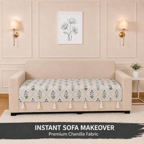 Image of STITCHNEST 'Eden Weaves Collection Series' 2 Seater Sofa Cover| Elegant Woven Fabric, Decorative Tassels, Washable & Durable for Modern Living