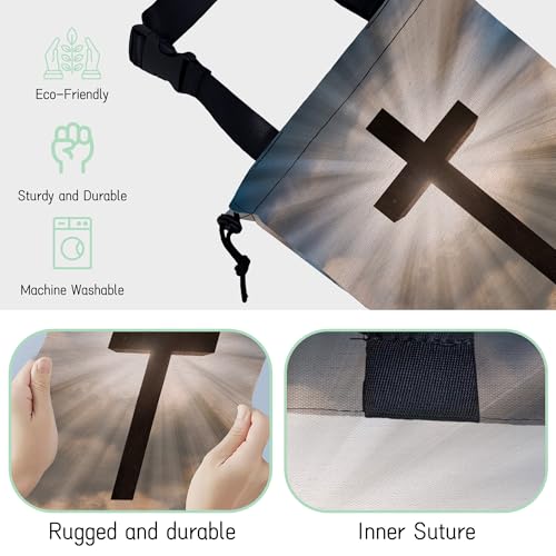 Image of Jesus Christ Cross Car Trash Bag,Hanging Drawstring Car Garbage Bag,Waterproof Canvas Car Back Seat Organizer with Adjustable Buckle,for Vehicles,SUVs,Camping,Road Trips
