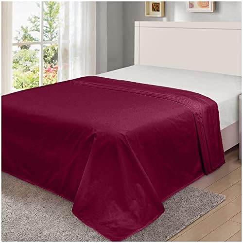 King Size Flat Sheet Cotton Blend, Fade Resistant Non Iron Plain Bed Sheets, Polycotton Bedding Sheet, White