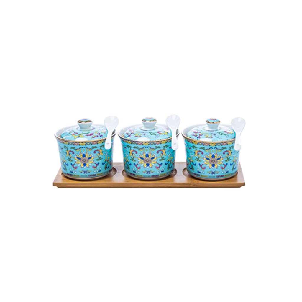 ULTRAWAVE Barattolo per condimenti in ceramica smaltata colorata barattolo per condimenti in stile cinese con coperchio, barattolo per olio e sale, per uso domestico, olio di peperoncino, condimento