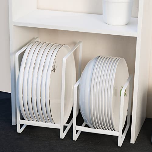 Plate Holders Organizer For Kitchen Cabinet Counter Cupboard, 4Pcs Metal Dish Storage Drying Display Rack, Upright Dish Stand For Storing Pans Lids Dish Trays (2 Small And 2 Large, White) #TOP5
