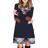 Alaster Queen Women's Long Sleeve Dark Blue Sweater Dresses Casual Cowl Neck Plaid Elbow Patch Tunic...