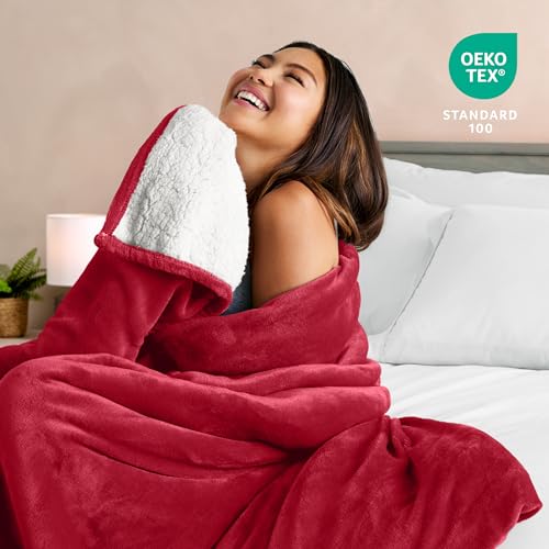 Bare Home Sherpa Fleece Blanket - Full/Queen Size - Blanket for Bed, Sofa, and Couch - Warm & Lightweight - Fluffy & Soft - Reversible (Full/Queen, Red) by Bare Home - Used condition - Image 7