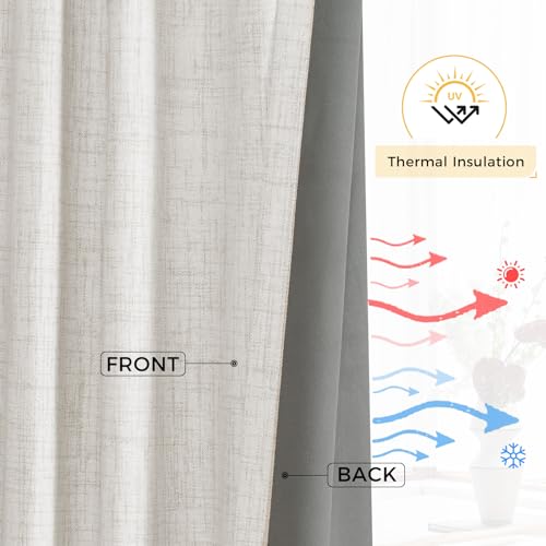 Inovaday 5096BEI-RING 100% Black Out Curtains 96 Inches Long, Thermal Insulated Linen Blackout Curtains For Bedroom 96 Length, Boho Farmhouse Curtains & Drapes thumb #5