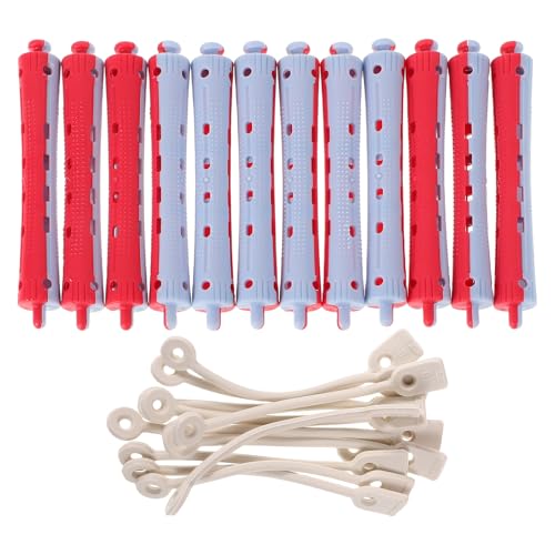 TEHAUX Lot de 12 Bigoudis de Permanente en Plastique with Elastic Rubber Band 3.54In Permanent Hair Curl Kit pour Coiffure Boucles Froides Solide Adaptés Cheveux Naturels Longs et Courts Sans Chaleu