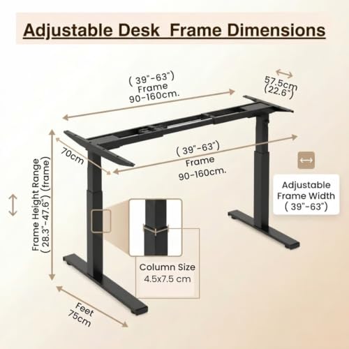Image of Height Adjustable Desk Frame - Electric Standing Desk Base with Anti-Collision, Low Noise Motors, Best for Work from Home (Black, Dual Motor - L Shape)
