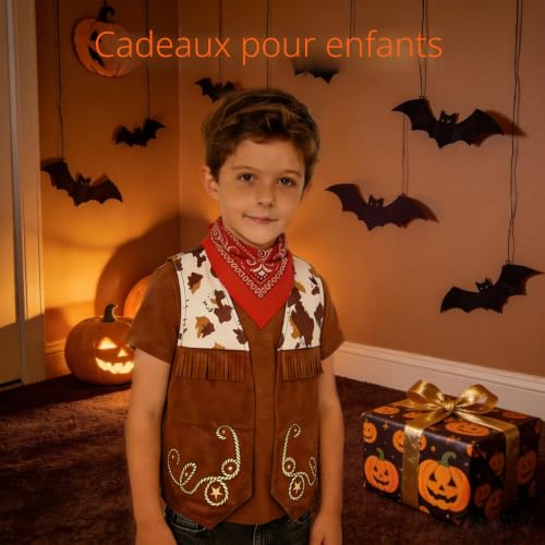 TonStyle Costum Cowboy Enfant 2 Pièces,Bandana Enfan,Gilet Enfant Garcon,Costum Enfant 3 Ans,Costum Carnaval Enfant Garcon, Halloween, Carnaval, Costume De Personnage, Scène (M) – vue 7