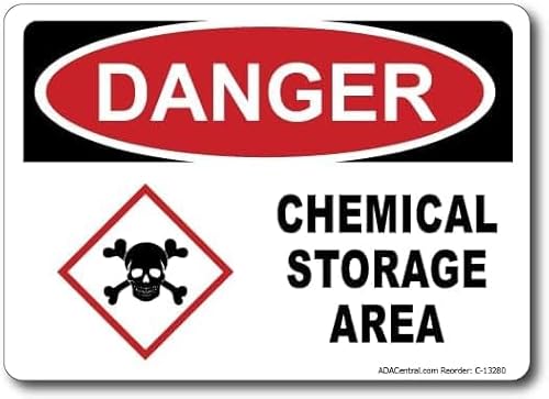 ADA Central Signs - Danger Chemical Storage Area Sign - Digital Printed Test Wall Signage Bold High Visibility Design Protection Safety Signs for Protection in Workplace Sign- Vinyl – 5” x 3.5”