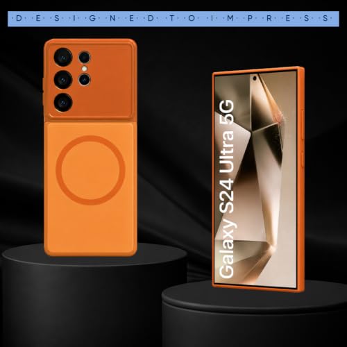 Image of SHINESTAR Luxury Matte Glass Magnetic Phone Case for Samsung Galaxy S24 Ultra 5G| Wireless Charging Support | Camera Lens Protection | Shockproof Slim Protective Back Cover | Orange